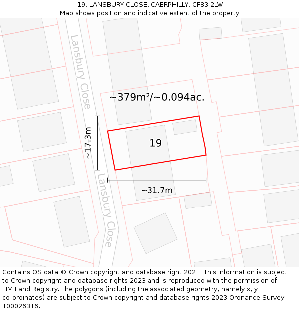 19, LANSBURY CLOSE, CAERPHILLY, CF83 2LW: Plot and title map