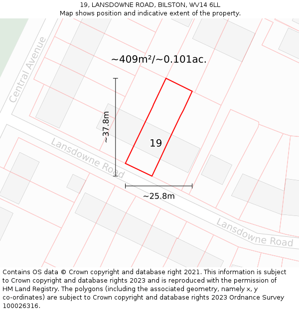 19, LANSDOWNE ROAD, BILSTON, WV14 6LL: Plot and title map