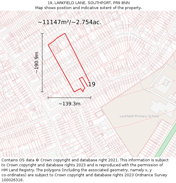 19, LARKFIELD LANE, SOUTHPORT, PR9 8NN: Plot and title map