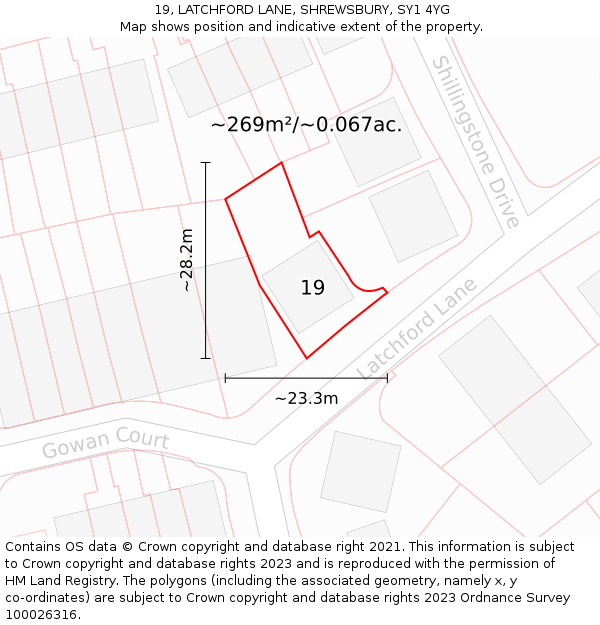 19, LATCHFORD LANE, SHREWSBURY, SY1 4YG: Plot and title map