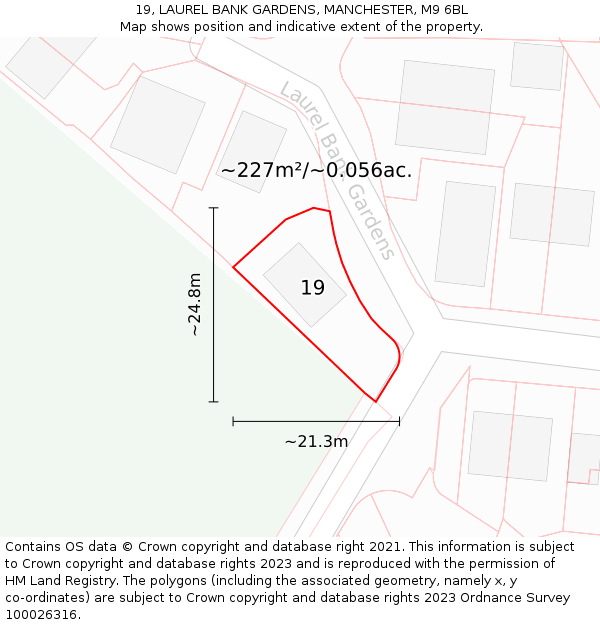 19, LAUREL BANK GARDENS, MANCHESTER, M9 6BL: Plot and title map