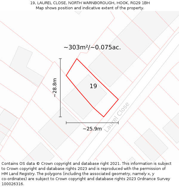 19, LAUREL CLOSE, NORTH WARNBOROUGH, HOOK, RG29 1BH: Plot and title map