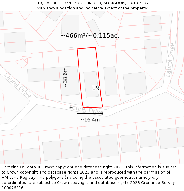 19, LAUREL DRIVE, SOUTHMOOR, ABINGDON, OX13 5DG: Plot and title map