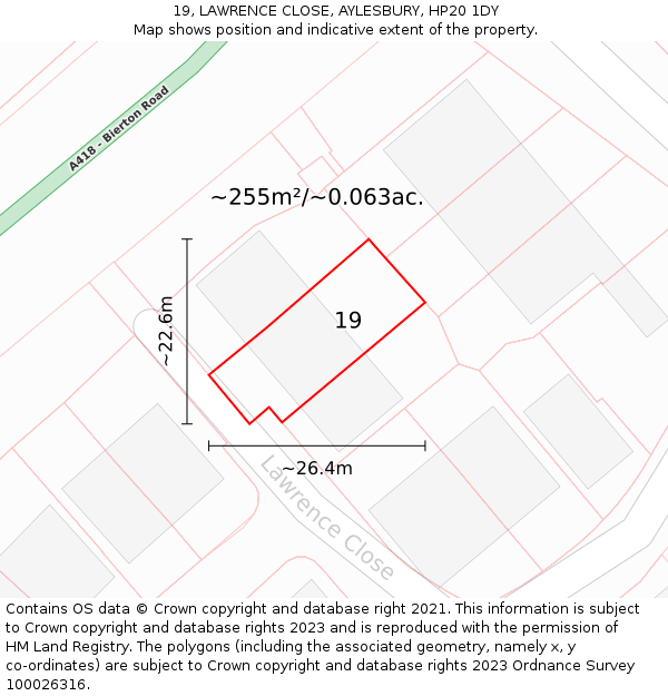 19, LAWRENCE CLOSE, AYLESBURY, HP20 1DY: Plot and title map