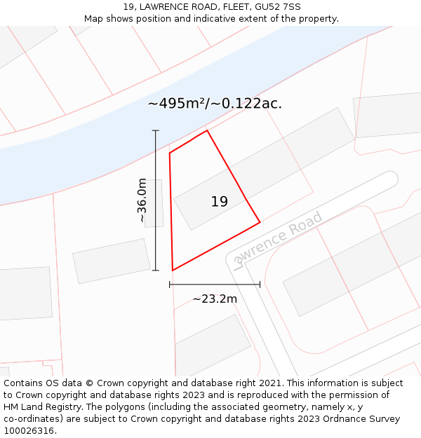 19, LAWRENCE ROAD, FLEET, GU52 7SS: Plot and title map