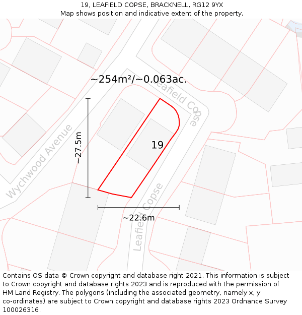 19, LEAFIELD COPSE, BRACKNELL, RG12 9YX: Plot and title map