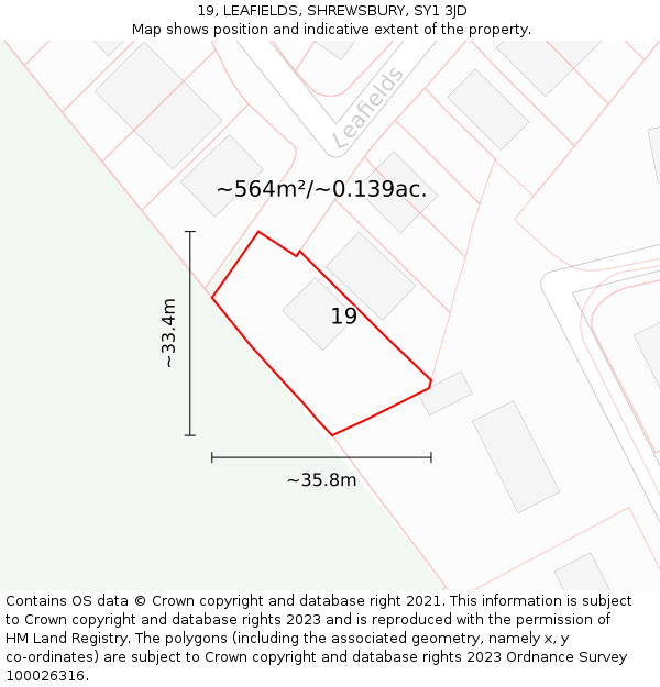 19, LEAFIELDS, SHREWSBURY, SY1 3JD: Plot and title map