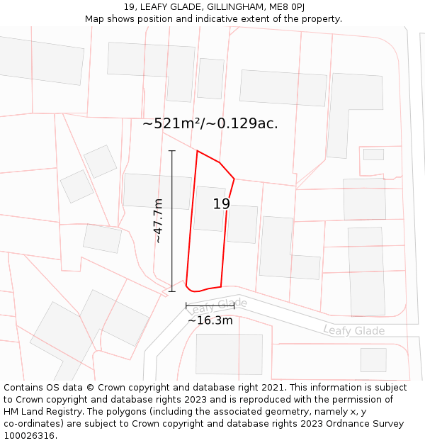 19, LEAFY GLADE, GILLINGHAM, ME8 0PJ: Plot and title map