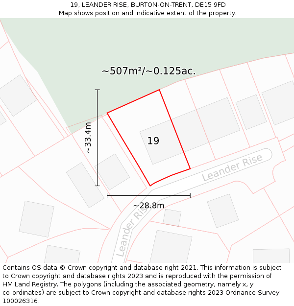 19, LEANDER RISE, BURTON-ON-TRENT, DE15 9FD: Plot and title map