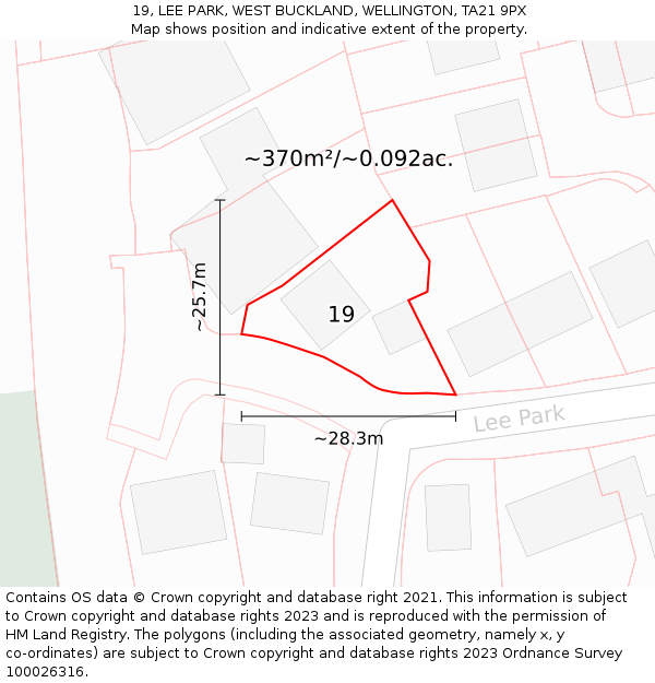 19, LEE PARK, WEST BUCKLAND, WELLINGTON, TA21 9PX: Plot and title map