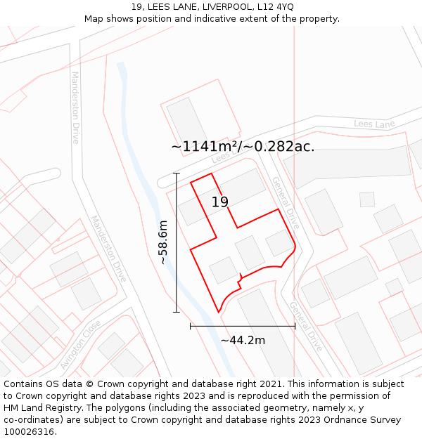 19, LEES LANE, LIVERPOOL, L12 4YQ: Plot and title map