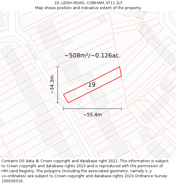 19, LEIGH ROAD, COBHAM, KT11 2LF: Plot and title map