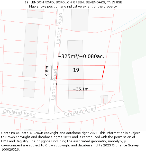 19, LENDON ROAD, BOROUGH GREEN, SEVENOAKS, TN15 8SE: Plot and title map