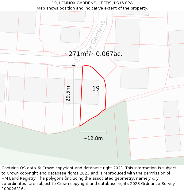 19, LENNOX GARDENS, LEEDS, LS15 0PA: Plot and title map