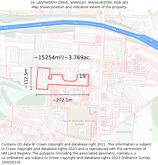 19, LENTWORTH DRIVE, WORSLEY, MANCHESTER, M28 3EX: Plot and title map