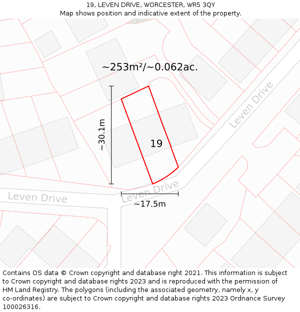 19, LEVEN DRIVE, WORCESTER, WR5 3QY: Plot and title map