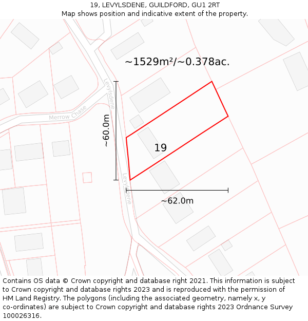 19, LEVYLSDENE, GUILDFORD, GU1 2RT: Plot and title map