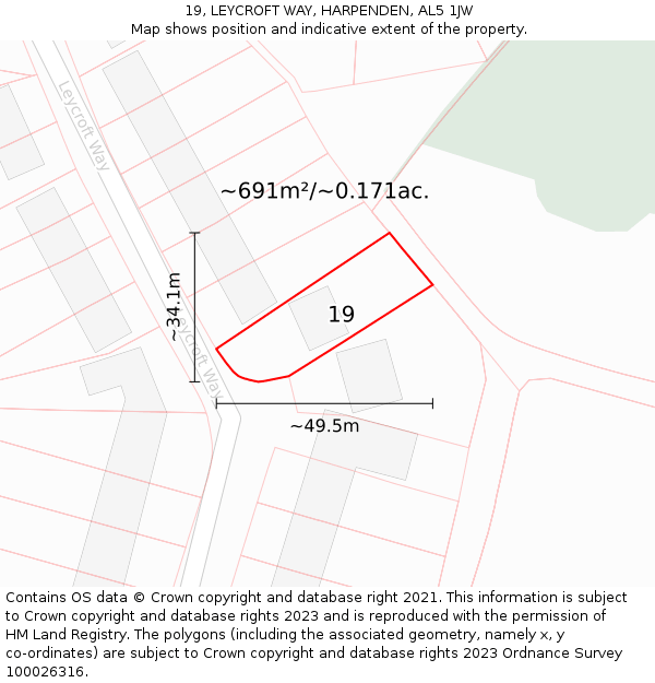 19, LEYCROFT WAY, HARPENDEN, AL5 1JW: Plot and title map