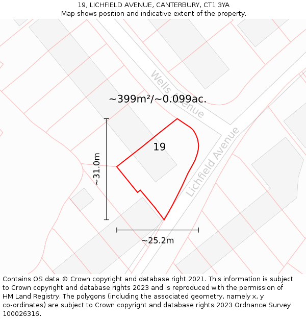 19, LICHFIELD AVENUE, CANTERBURY, CT1 3YA: Plot and title map