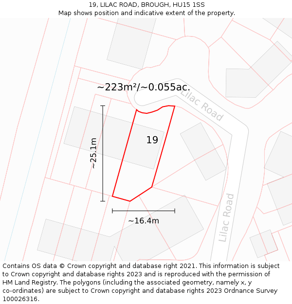 19, LILAC ROAD, BROUGH, HU15 1SS: Plot and title map