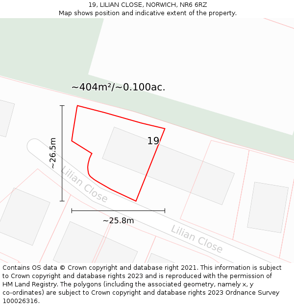 19, LILIAN CLOSE, NORWICH, NR6 6RZ: Plot and title map