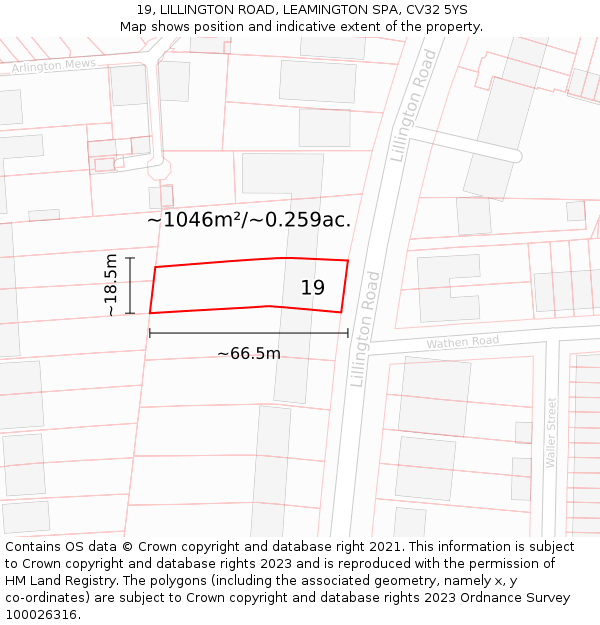 19, LILLINGTON ROAD, LEAMINGTON SPA, CV32 5YS: Plot and title map