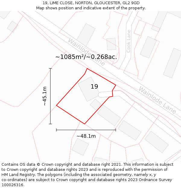 19, LIME CLOSE, NORTON, GLOUCESTER, GL2 9GD: Plot and title map