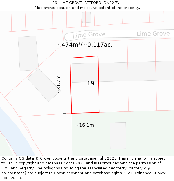 19, LIME GROVE, RETFORD, DN22 7YH: Plot and title map