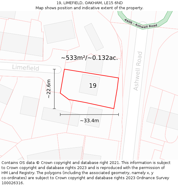 19, LIMEFIELD, OAKHAM, LE15 6ND: Plot and title map