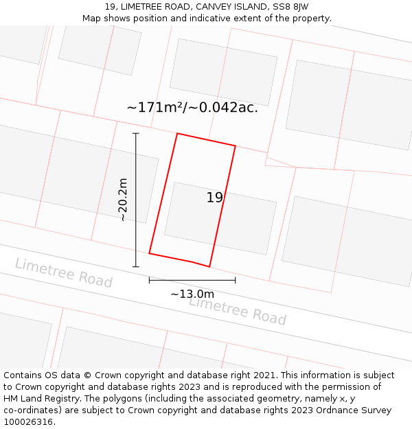 19, LIMETREE ROAD, CANVEY ISLAND, SS8 8JW: Plot and title map