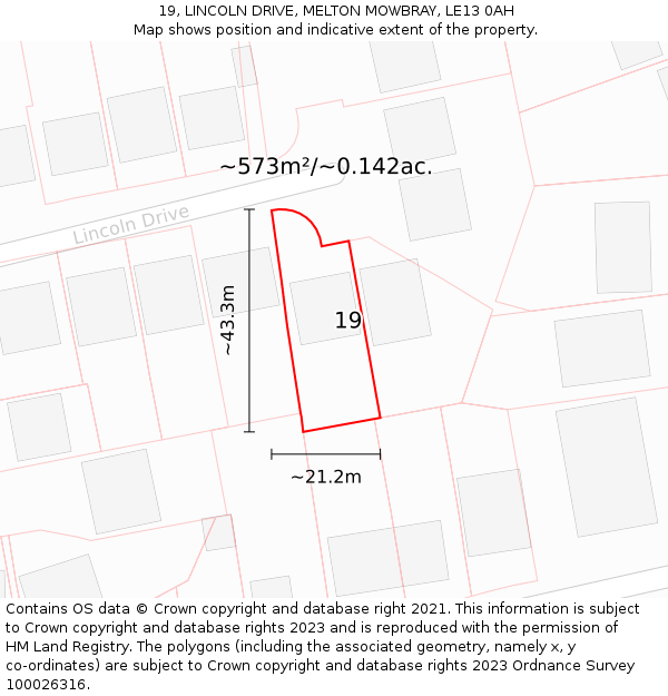 19, LINCOLN DRIVE, MELTON MOWBRAY, LE13 0AH: Plot and title map