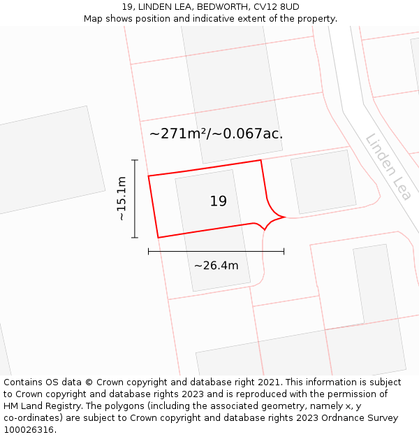 19, LINDEN LEA, BEDWORTH, CV12 8UD: Plot and title map