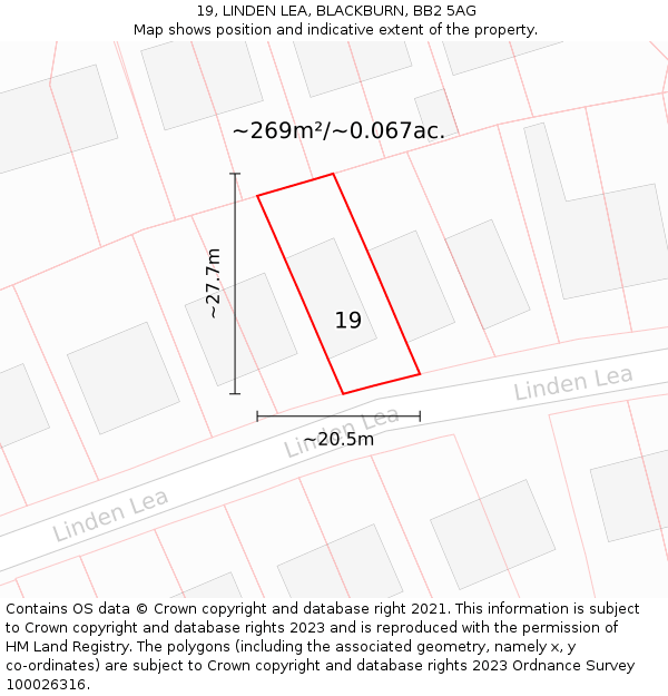 19, LINDEN LEA, BLACKBURN, BB2 5AG: Plot and title map