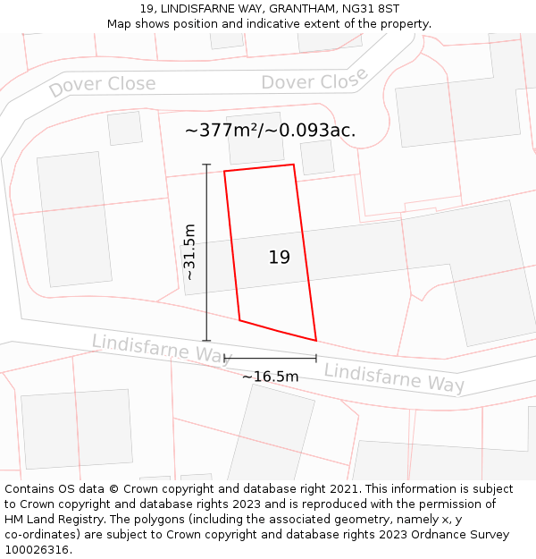 19, LINDISFARNE WAY, GRANTHAM, NG31 8ST: Plot and title map