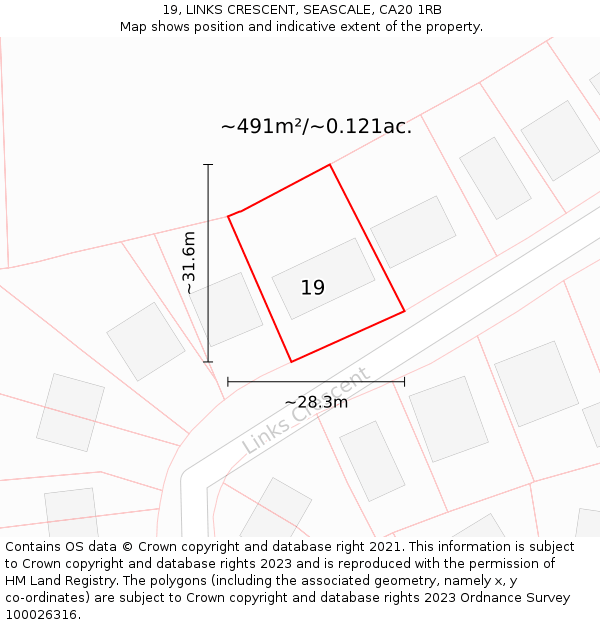 19, LINKS CRESCENT, SEASCALE, CA20 1RB: Plot and title map