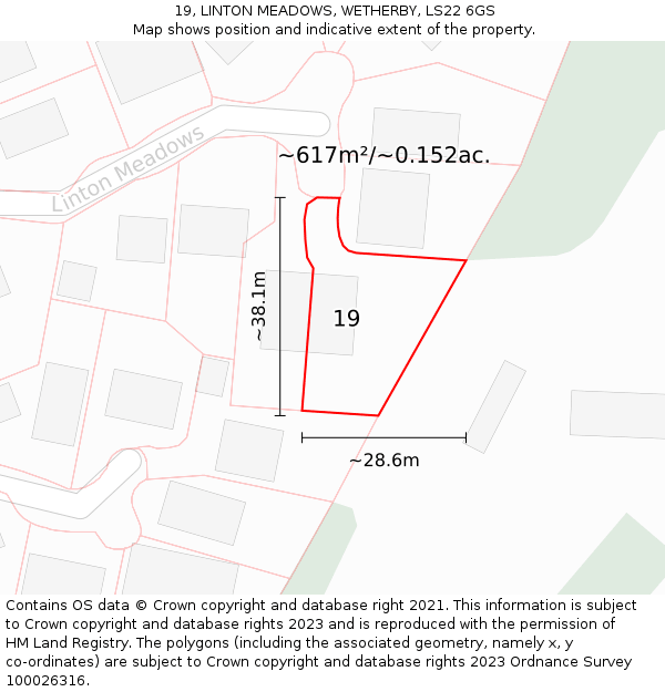 19, LINTON MEADOWS, WETHERBY, LS22 6GS: Plot and title map