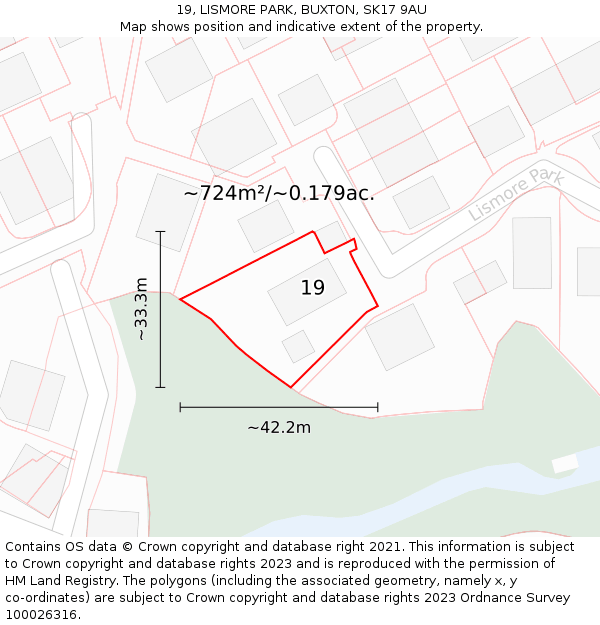 19, LISMORE PARK, BUXTON, SK17 9AU: Plot and title map