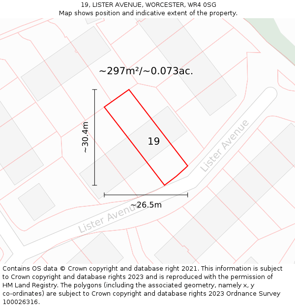 19, LISTER AVENUE, WORCESTER, WR4 0SG: Plot and title map