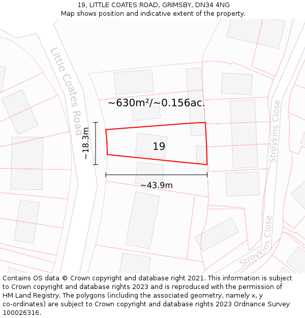 19, LITTLE COATES ROAD, GRIMSBY, DN34 4NG: Plot and title map