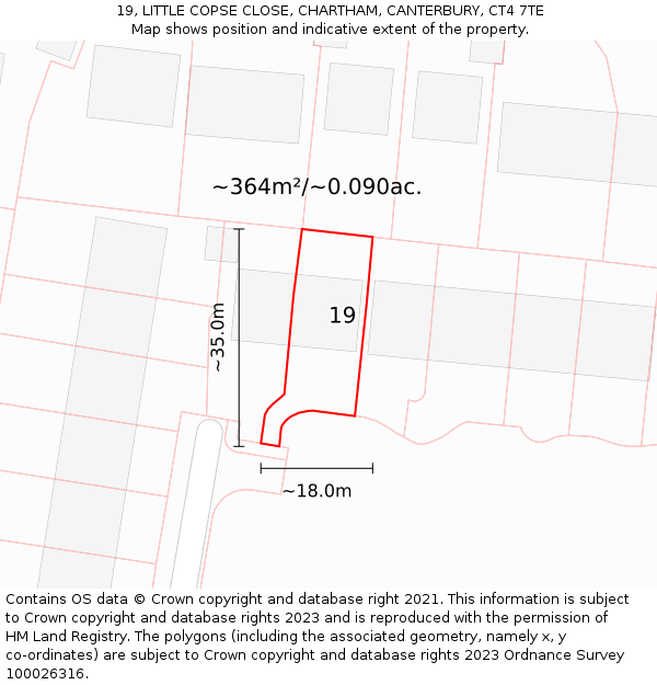 19, LITTLE COPSE CLOSE, CHARTHAM, CANTERBURY, CT4 7TE: Plot and title map