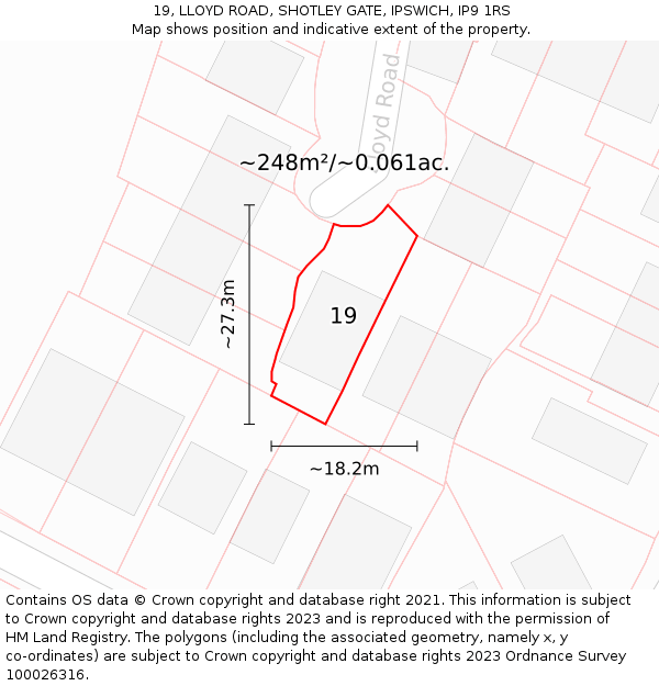 19, LLOYD ROAD, SHOTLEY GATE, IPSWICH, IP9 1RS: Plot and title map