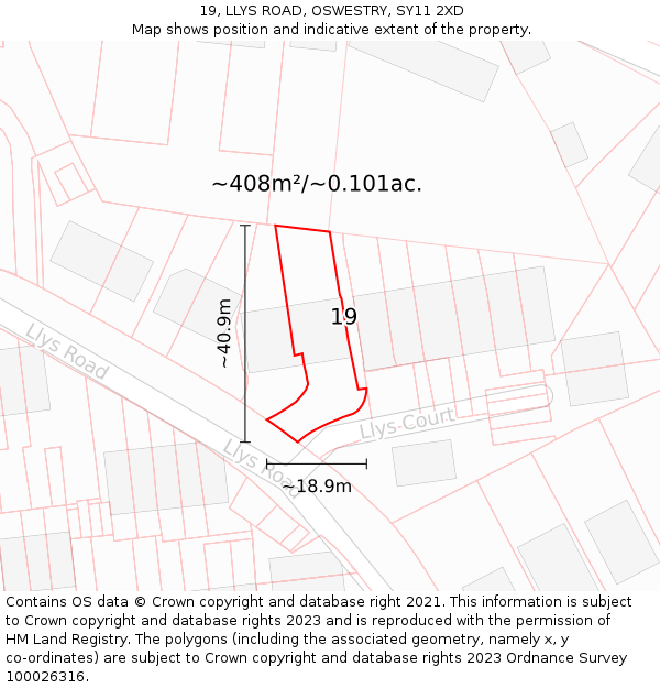 19, LLYS ROAD, OSWESTRY, SY11 2XD: Plot and title map