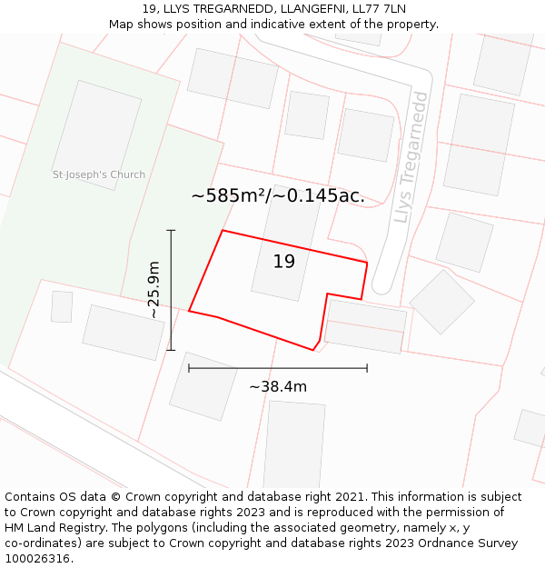 19, LLYS TREGARNEDD, LLANGEFNI, LL77 7LN: Plot and title map