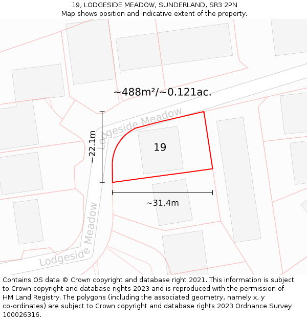 19, LODGESIDE MEADOW, SUNDERLAND, SR3 2PN: Plot and title map