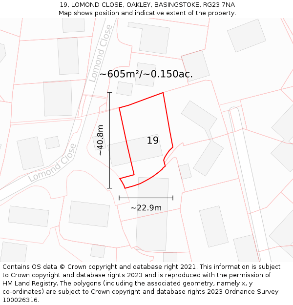 19, LOMOND CLOSE, OAKLEY, BASINGSTOKE, RG23 7NA: Plot and title map