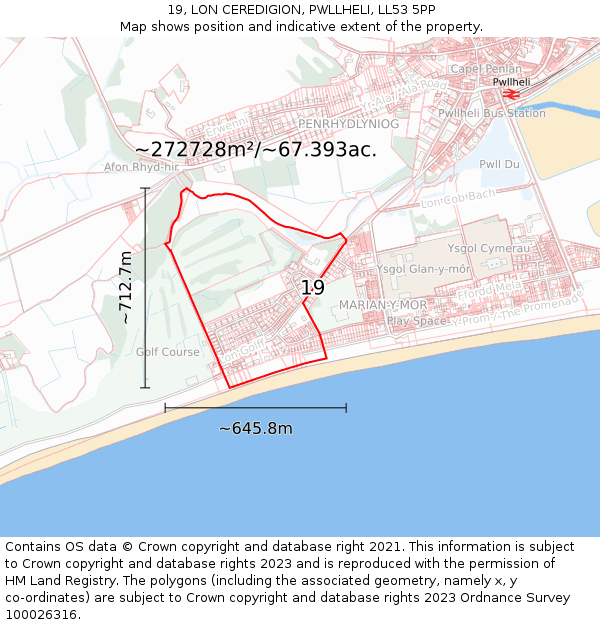 19, LON CEREDIGION, PWLLHELI, LL53 5PP: Plot and title map