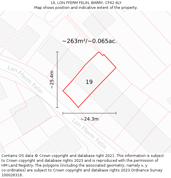 19, LON FFERM FELIN, BARRY, CF62 6LY: Plot and title map