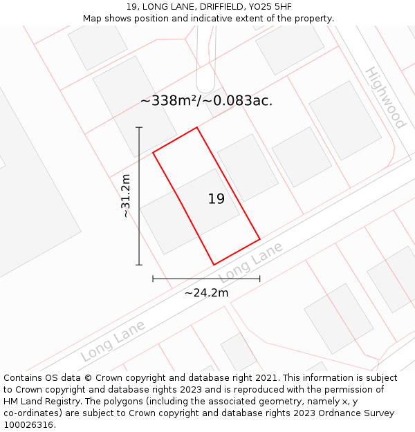 19, LONG LANE, DRIFFIELD, YO25 5HF: Plot and title map