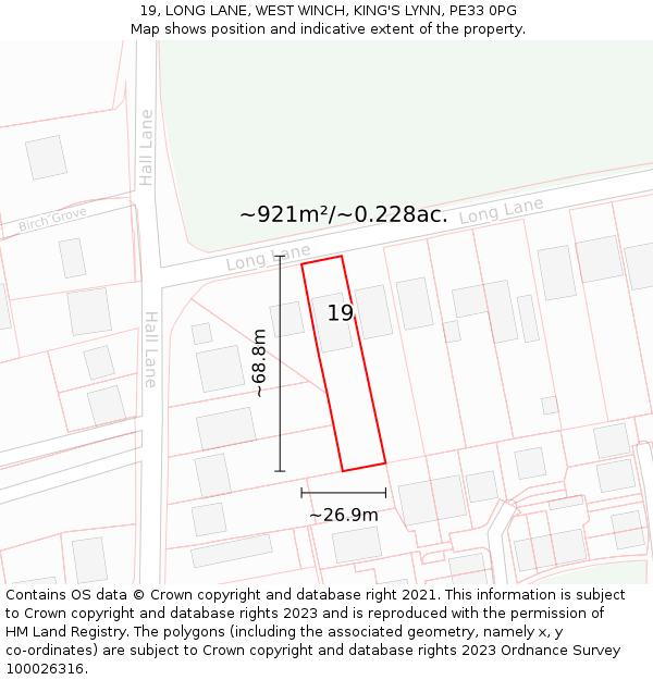 19, LONG LANE, WEST WINCH, KING'S LYNN, PE33 0PG: Plot and title map