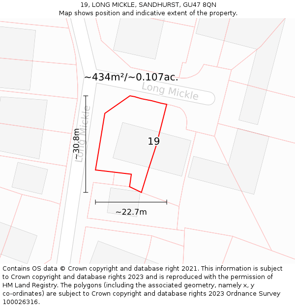 19, LONG MICKLE, SANDHURST, GU47 8QN: Plot and title map